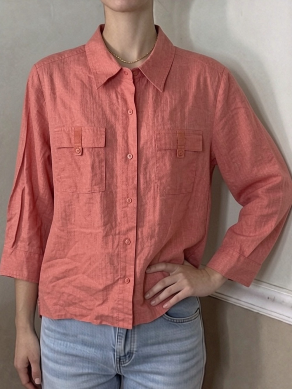 ❤️ 5 for $20! Valerie Stevens Coral Button-Down Shirt